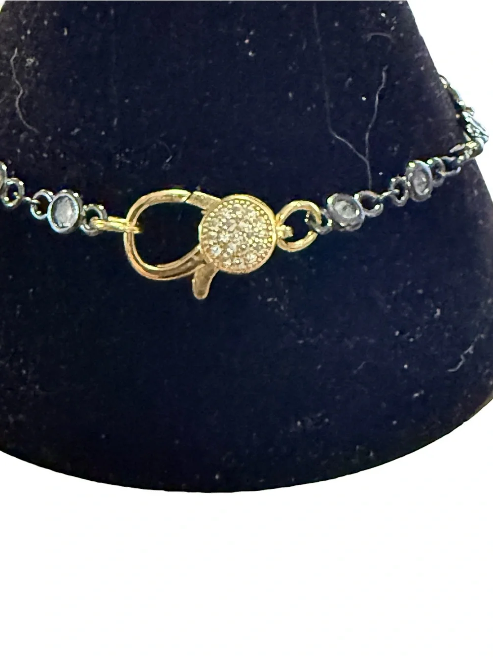 New Freida Rothman Gold Plated Black Crystal Toggle Bracelet -Double Sided Clap